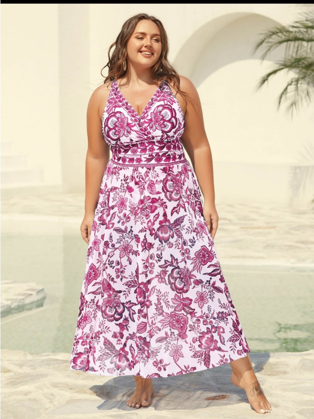 BloomChic White One-Piece Swimsuit with Pink Floral Print - Picture 3 of 5